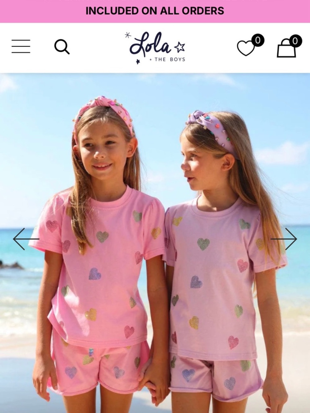 Lola + The Boys Pink Crystal Heart Shirts and T shirt set